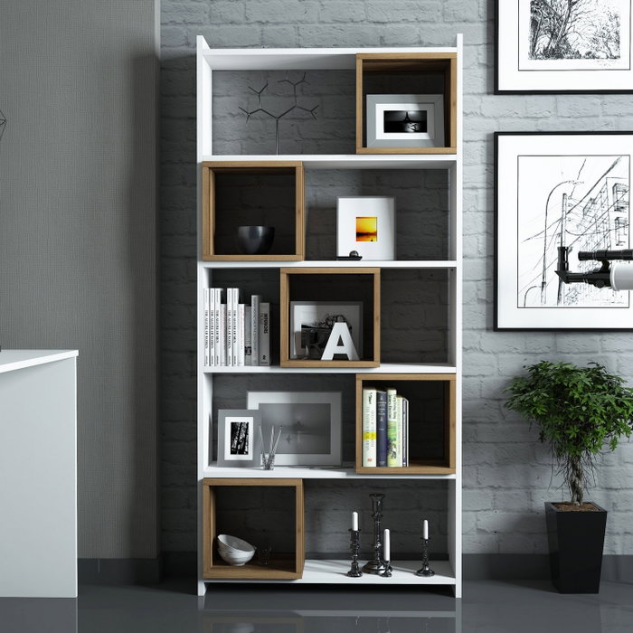 Hanah Home Estantería Moderna Blanco y Nogal Hanah Home Estantería Moderna Blanco y Nogal